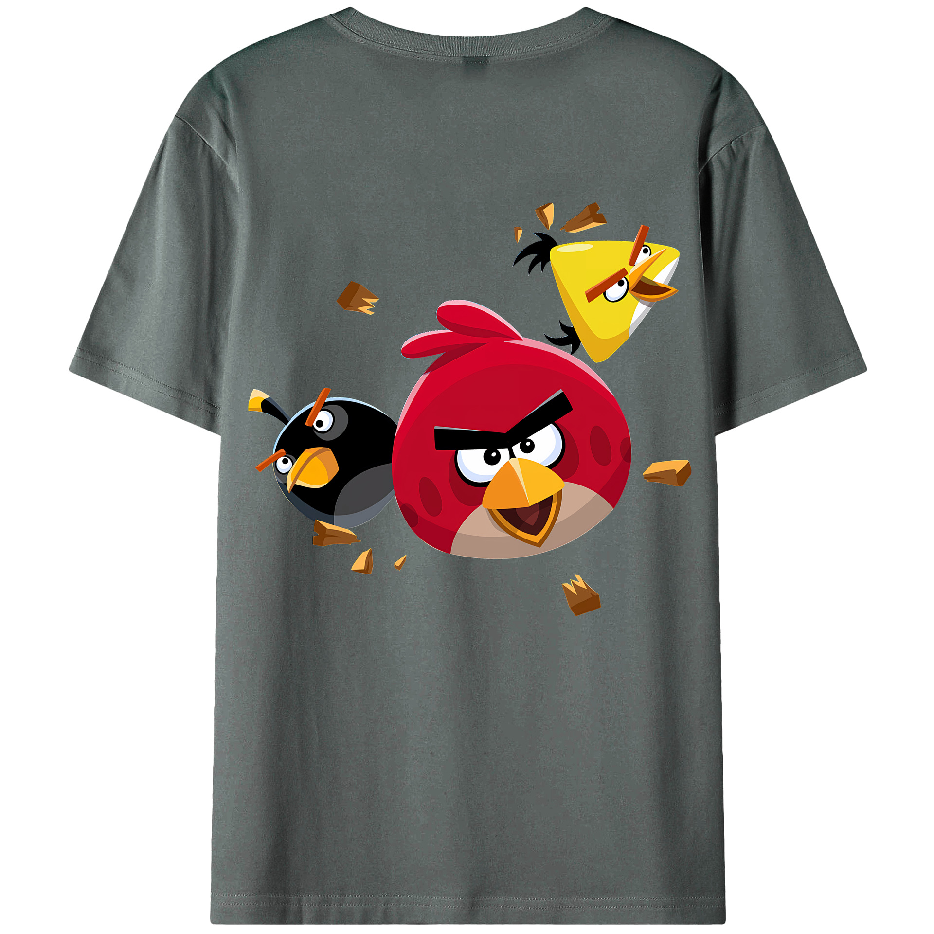 （画像用） Angry Birds アングリーバード 綿100％ メンズ半袖Tシャツ（バックプリント） 通気性